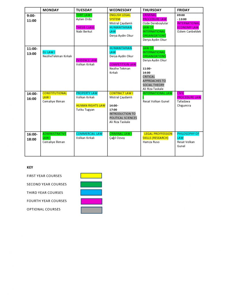 Course Timetables – NEU – Faculty of Law – International Law Department